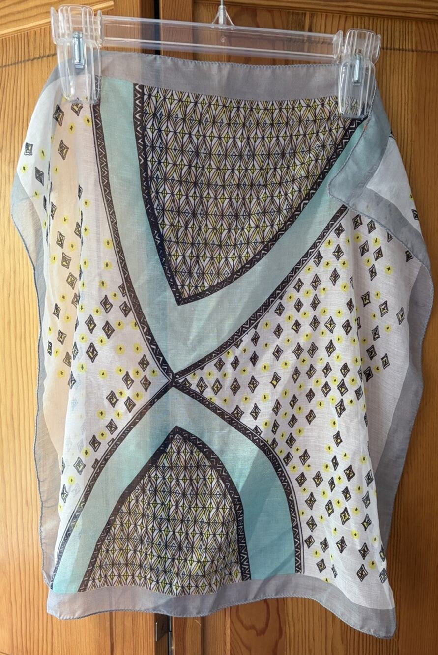 Unbranded Square Lightweight Teal And White Geometric Scarf